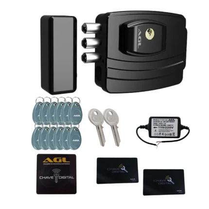 Kit fechadura eletronica agl ultra card preta + 10 tag extras